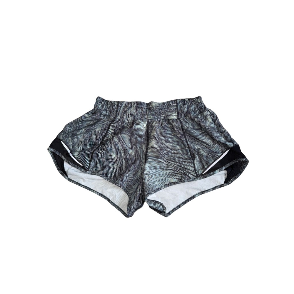 Lululemon Hotty Hot Shorts Womens 4 Teal Grey Wavy Print Excellent Running Gym